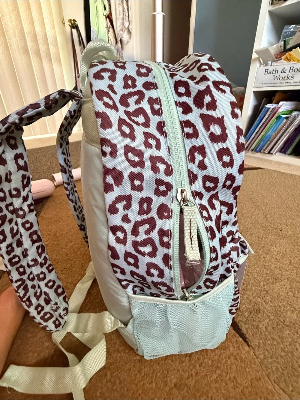 Leopard Print Canvas Backpack in Brown and Cream